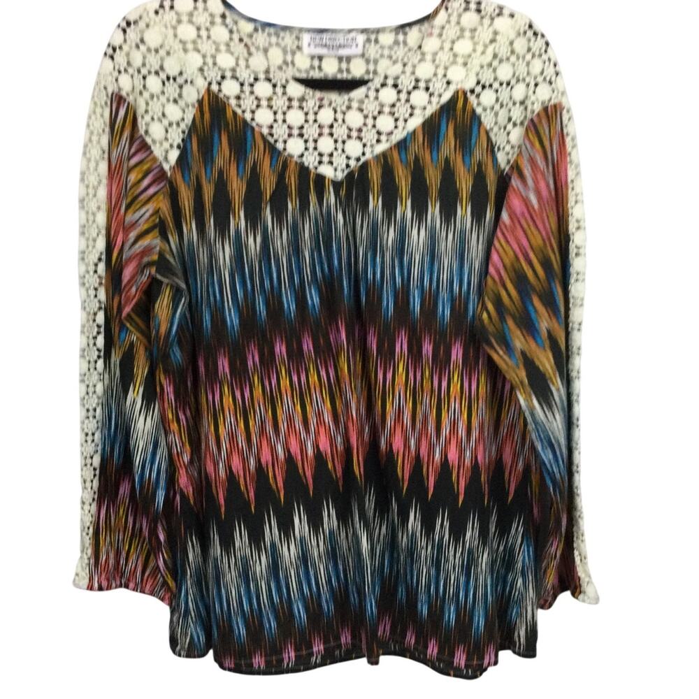 New Direction Boho Southwest Psychedelic Crochet Lace Scoop Neck Women XL
